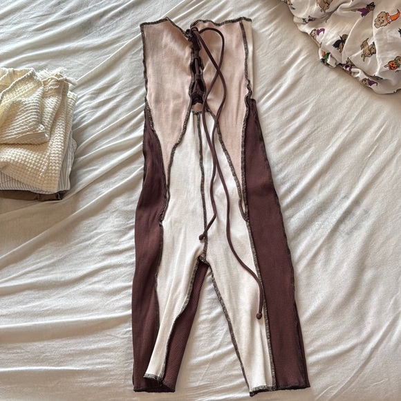 Fashion Nova Brown and Cream Color Block Jumpsuit - Picture 2 of 3